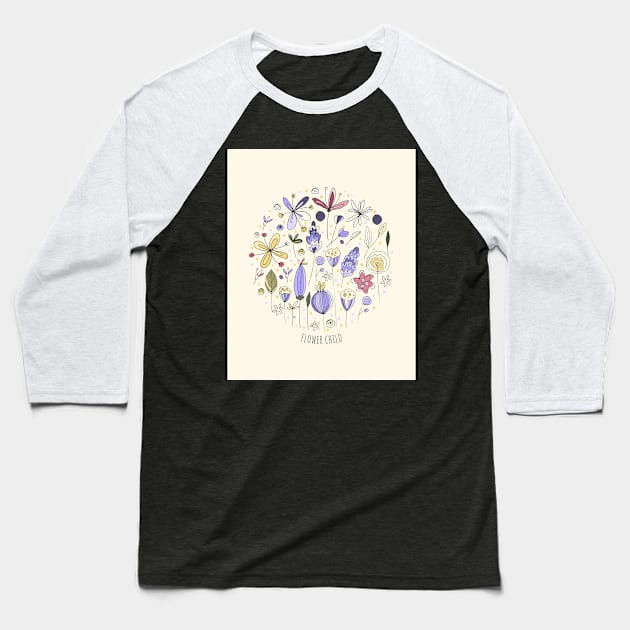 Flower child - soft yellow Baseball T-Shirt by FluxionHub